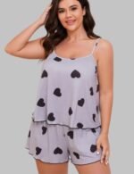 Plus Size Women Pajama Set for Nightwear and Lounge, Plus Size Women Pajama Set with Trendy Trim Design, Summer Plus Size Women Pajama Set, Plus Size Women Pajama Set Sleeveless Top and Shorts