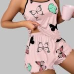 Women's Butterfly Sleepwear Set, Soft Summer Pajama Set for Women, Comfortable Loungewear Set with Butterfly Print, Trendy Sleepwear for Women