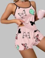 Women's Butterfly Sleepwear Set, Soft Summer Pajama Set for Women, Comfortable Loungewear Set with Butterfly Print, Trendy Sleepwear for Women