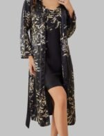 Floral Silk Satin Sleepwear Set for Women, Silk Satin Floral Loungewear Set Laid Flat, Lightweight All-Season Silk Satin Loungewear for Women