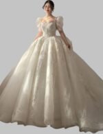 shiny wedding dress for bride, sweetheart neck glitter ball gown wedding dress, shiny wedding gown for bride, princess-style glitter wedding dress