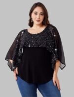 summer party pullover tunic tee for curvy women, cloak sleeve tunic top for women, plus size summer pullover tee, Fashionable plus size cloak sleeve blouse for women’s party wear