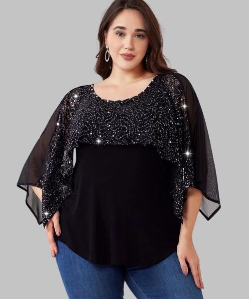 summer party pullover tunic tee for curvy women, cloak sleeve tunic top for women, plus size summer pullover tee, Fashionable plus size cloak sleeve blouse for women’s party wear