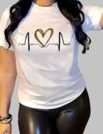 Leopard heart print comfy t-shirt, leopard heart print t-shirt, Trendy women’s sportswear tee, comfy short sleeve t-shirt