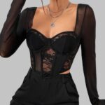 Long Sleeve Mesh Crop Top – Backless Lace Top