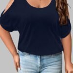 Trendy Plus Size Cold Shoulder Top, Flattering Fit Cold Shoulder Top, Plus Size Summer Top for Women, Plus Size Top with Cut-Out Shoulders
