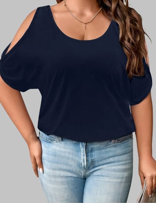 Trendy Plus Size Cold Shoulder Top, Flattering Fit Cold Shoulder Top, Plus Size Summer Top for Women, Plus Size Top with Cut-Out Shoulders