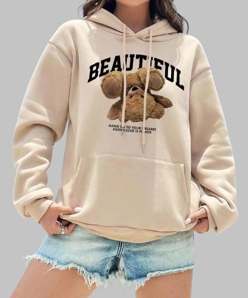 Soft Teddy Bear Hoodie for Women, Cozy Teddy Bear Print Hoodie, Cute Teddy Bear Graphic Hoodie, Trendy Hoodie with Teddy Bear Design