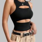 Sexy Sleeveless Hollow Out Tank Top, Trendy Hollow Out Tank Top, Cut Out Tank Top, Fashionable Hollow Out Tank Top