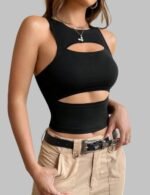 Sexy Sleeveless Hollow Out Tank Top, Trendy Hollow Out Tank Top, Cut Out Tank Top, Fashionable Hollow Out Tank Top