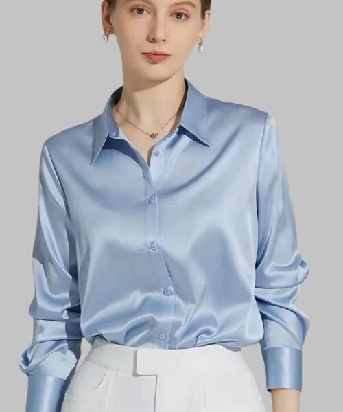 long sleeve satin blouse for women, elegant satin blouse, satin blouse for fashion lovers, chic satin blouse