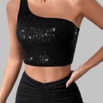 One Shoulder Crop Top, Trendy Asymmetrical Summer Top Chic Women’s Crop Top, Stylish Fashion for Young Professionals