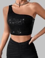 One Shoulder Crop Top, Trendy Asymmetrical Summer Top Chic Women’s Crop Top, Stylish Fashion for Young Professionals