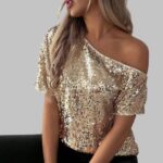One Shoulder Sequin Blouse, Formal Blouse for Women, Partywear Blouse, Sequin One Shoulder Blouse