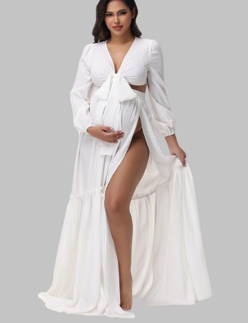 maternity photoshoot outfit with wrap top, maternity photoshoot dress set for baby shower, Stylish maternity outfit set for pregnancy shoot, maternity skirt and top set