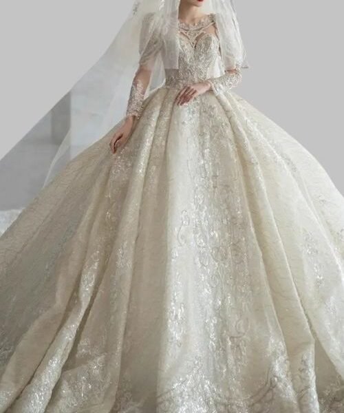 Luxurious Sequin Wedding Dress – French A-Line Palace Style Princess Skirt