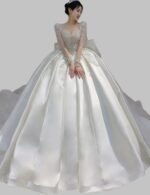Plus size long sleeve wedding dress, Long sleeve satin lace wedding dress, Elegant long sleeve satin wedding dress, Bridal dress with long sleeves