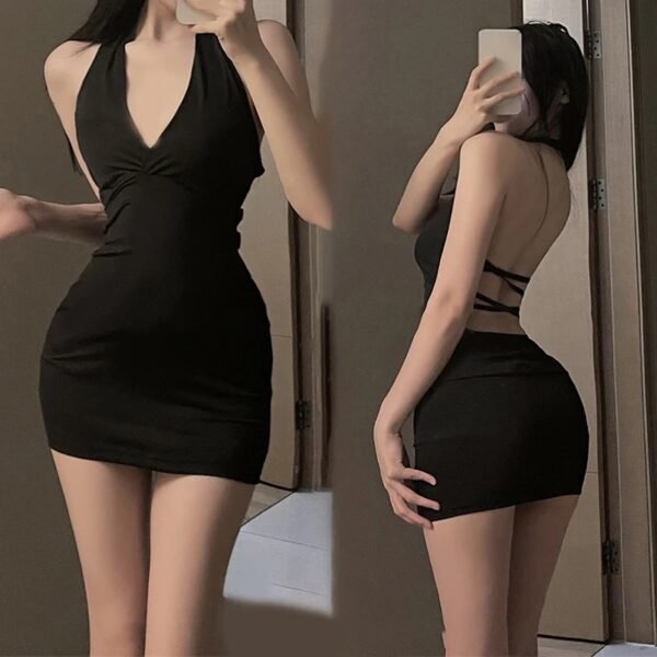 sexy women mini dress, backless V neck dress, seductive nightclub dress, one-piece party dress