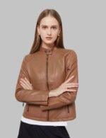 Women’s leather jacket, rivet moto biker jacket, female motorcycle jacket, zipper leather jacket, black leather biker jacket, durable women’s riding jacket, stylish leather jacket for women