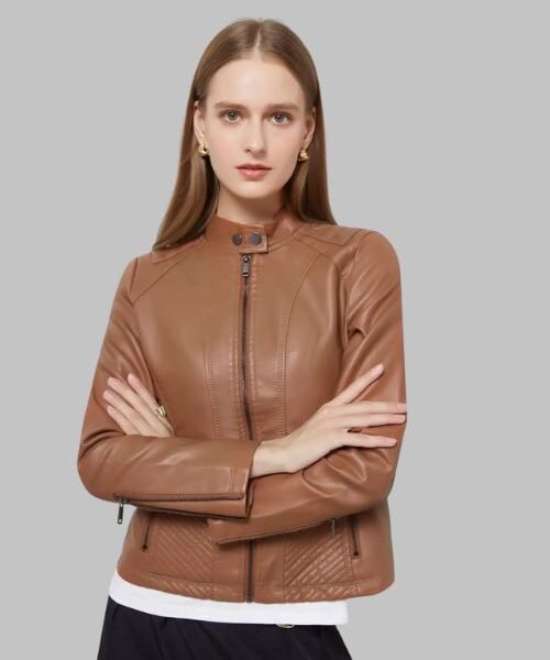 Women’s leather jacket, rivet moto biker jacket, female motorcycle jacket, zipper leather jacket, black leather biker jacket, durable women’s riding jacket, stylish leather jacket for women