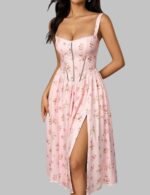 floral print cocktail dress for women, elegant floral cocktail dress, flattering fit floral dress, party wear floral dress