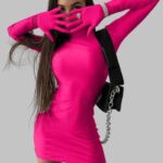 long sleeve mini dress with gloves, sexy bodycon party dress for women, half turtleneck streetwear outfit, elegant evening mini dress