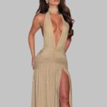 glitter deep v neck maxi dress, sparkle halter backless dress for women, sleeveless split club dress, long glitter party dress, deep v neck evening gown