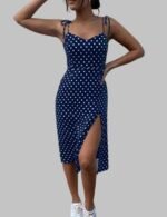Women’s summer dress polka dot sleeveless, elastic waist V-neck sundress, pleated casual beach dress, lightweight summer outfit, high waist polka dot dress