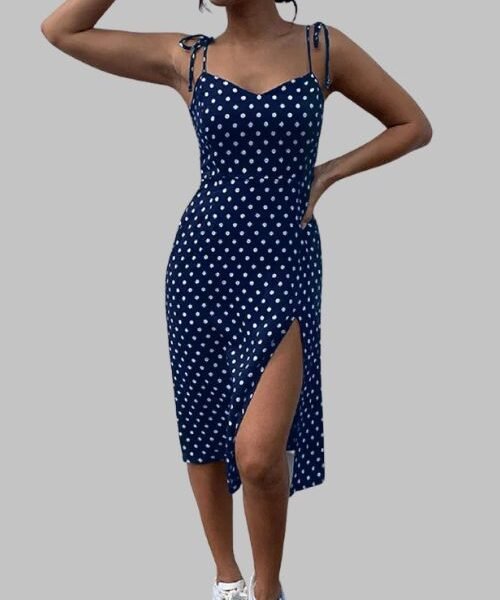 Women’s summer dress polka dot sleeveless, elastic waist V-neck sundress, pleated casual beach dress, lightweight summer outfit, high waist polka dot dress