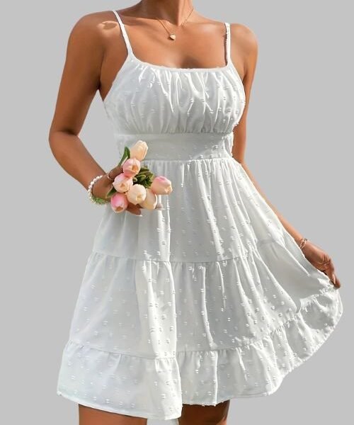 summer women’s sleeveless dress, waist-cinching camisole dress, ruffled plain color dress, casual summer dress for women, lightweight summer outfit,