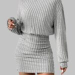 women’s winter knitted dress, high neck casual winter dress, long sleeve warm knitted dress, mid length winter dress for women, solid color knitted winter dress
