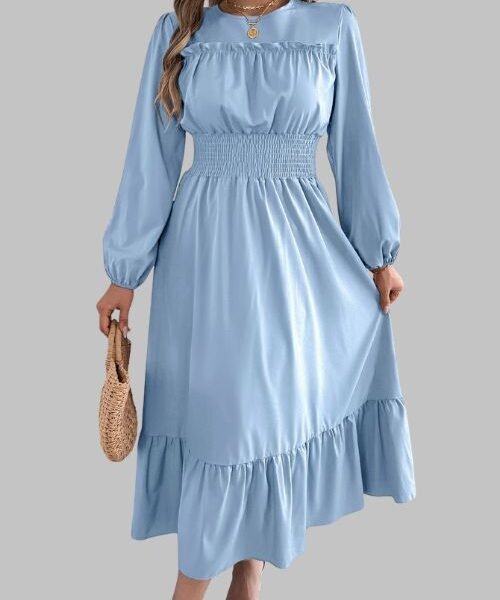 Long Sleeve Winter Dress - Round Neck Dress
