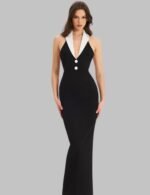 halter backless maxi dress for women, sleeveless bodycon club dress, plunging neck party dress, formal night out dress for women