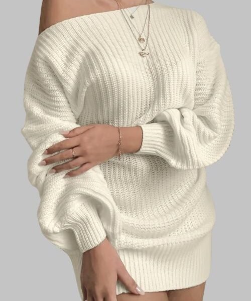 off shoulder sweater dress, women’s knitted dress, long sleeve casual dress, fall winter dress, mid-length knitted dress