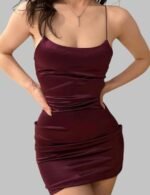 velvet mini dress, women's bodycon velvet dress, sleeveless velvet dress, square neck mini dress, backless velvet sheath dress