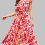 sleeveless midi dress for women, bohemian sleeveless midi dress, ruffle layered sleeveless midi dress, elastic waist sleeveless midi dress