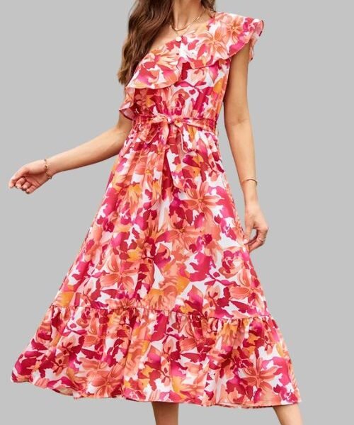 sleeveless midi dress for women, bohemian sleeveless midi dress, ruffle layered sleeveless midi dress, elastic waist sleeveless midi dress