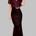 sequin velvet slimming party dress, V neck long sequin dress for women, women's sparkly club dress, formal velvet dress for women