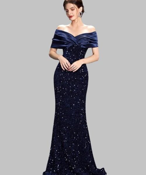 Velvet Sequin Evening Gown, Fishtail Formal Dress, Pleated Velvet Party Gown, Bridesmaid Velvet Dress