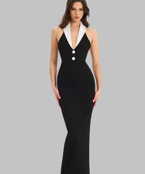 halter backless maxi dress for women, sleeveless bodycon club dress, plunging neck party dress, formal night out dress for women