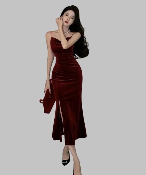 vintage prom dress for women, velvet bodycon prom dress, sleeveless velvet evening dress, velvet beach party dress