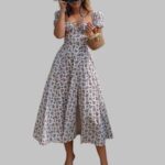 Blue Floral Summer Dress Women Casual Mini