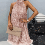 shimmer dress for women, sequin dress women, pink party dress for women, sparkling mini birthday dress, sleeveless a-line party gown