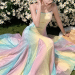 rainbow sleeveless birthday dress for women, colorful party dress for women, vibrant summer dress for women, casual rainbow dress for women