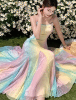 rainbow sleeveless birthday dress for women, colorful party dress for women, vibrant summer dress for women, casual rainbow dress for women