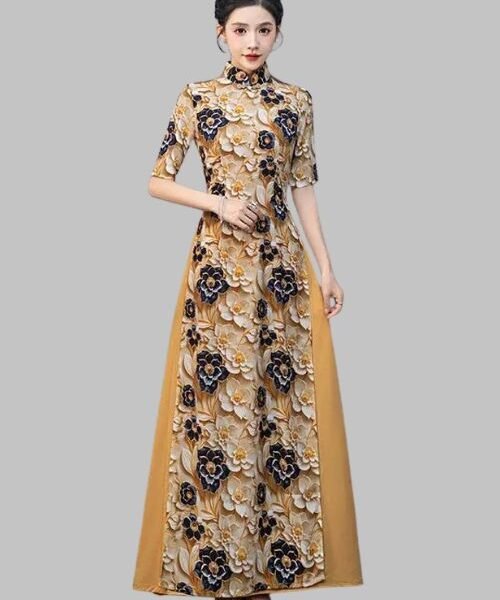 Cheongsam wedding dress, traditional Chinese bridal qipao, mandarin collar floral cheongsam, long qipao wedding gown, Chinese style wedding dress