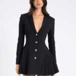 Women Black Fitted Mini Blazer Dress, black blazer dress for women, women black blazer dress outfit, fitted black mini blazer dress