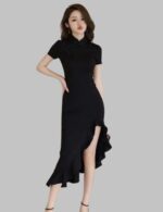 Black Cheongsam Dress - Qipao Fishtail Dress