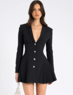 Women Black Fitted Mini Blazer Dress, black blazer dress for women, women black blazer dress outfit, fitted black mini blazer dress