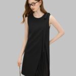 petite dresses for women, textured pleated dress, casual a-line dress, artisan bow dress, petite summer dress, everyday petite dress